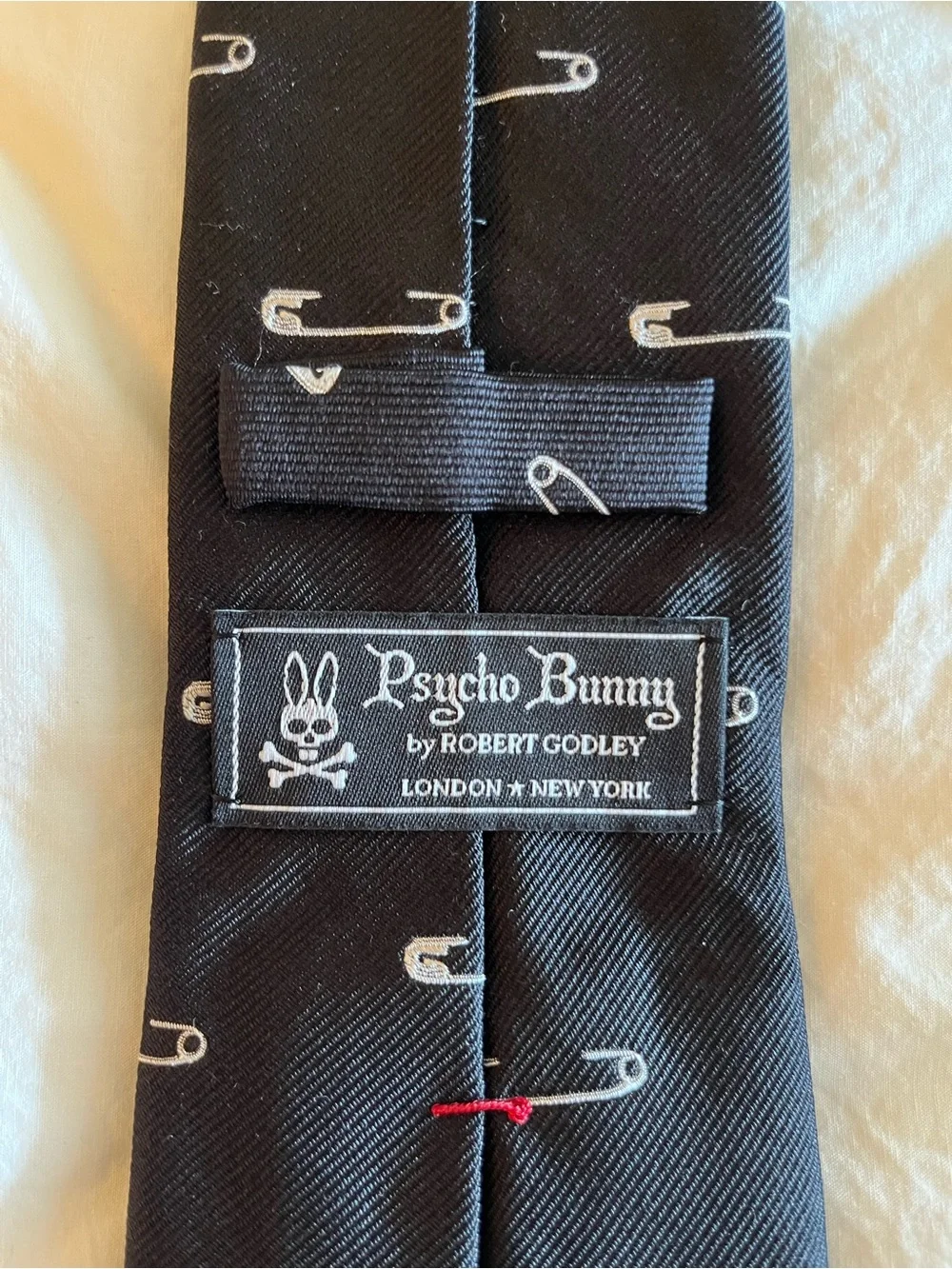 Psycho Bunny Black Safety Pin 100% Silk Tie